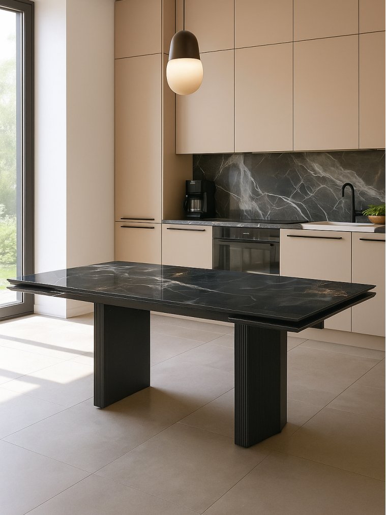 Керамический стол Монерон 200(260)х100х77 black paradise polished / черный