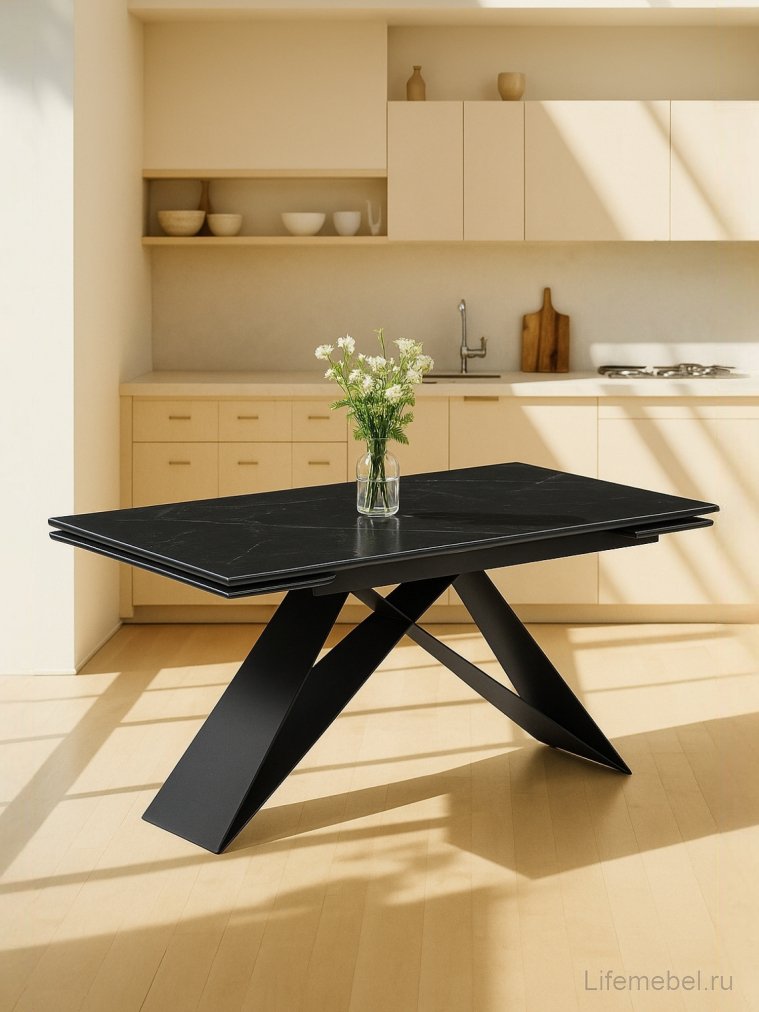 Керамический стол Ноттингем 160(220)х90х79 черный мрамор / черный