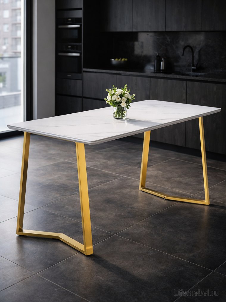 Керамический стол Селена 1 180х90х77 белый мрамор / золото