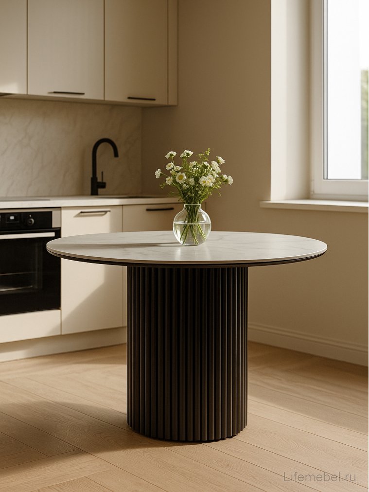 Керамический стол Барел 89 белый мрамор snow white / черный