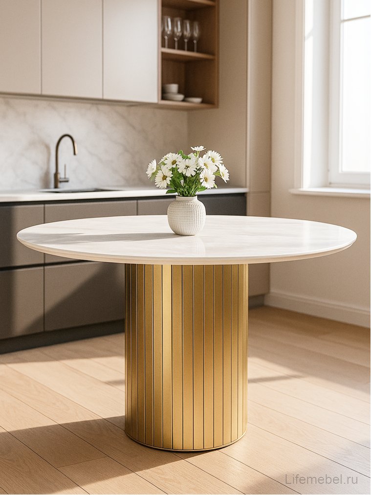 Керамический стол Гравент 110 onyx bianco soft satin / золотой