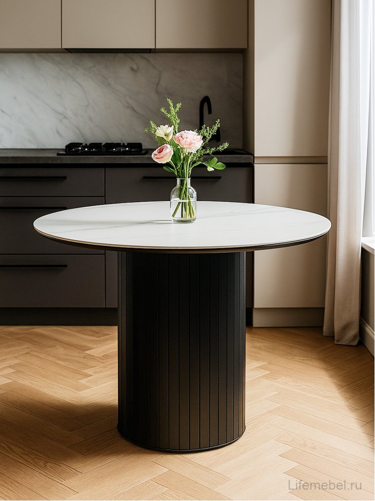 Керамический стол Гравент 90 белый мрамор snow white / черный