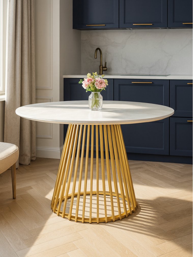 Керамический стол Нэнси 110 onyx bianco soft satin / золото