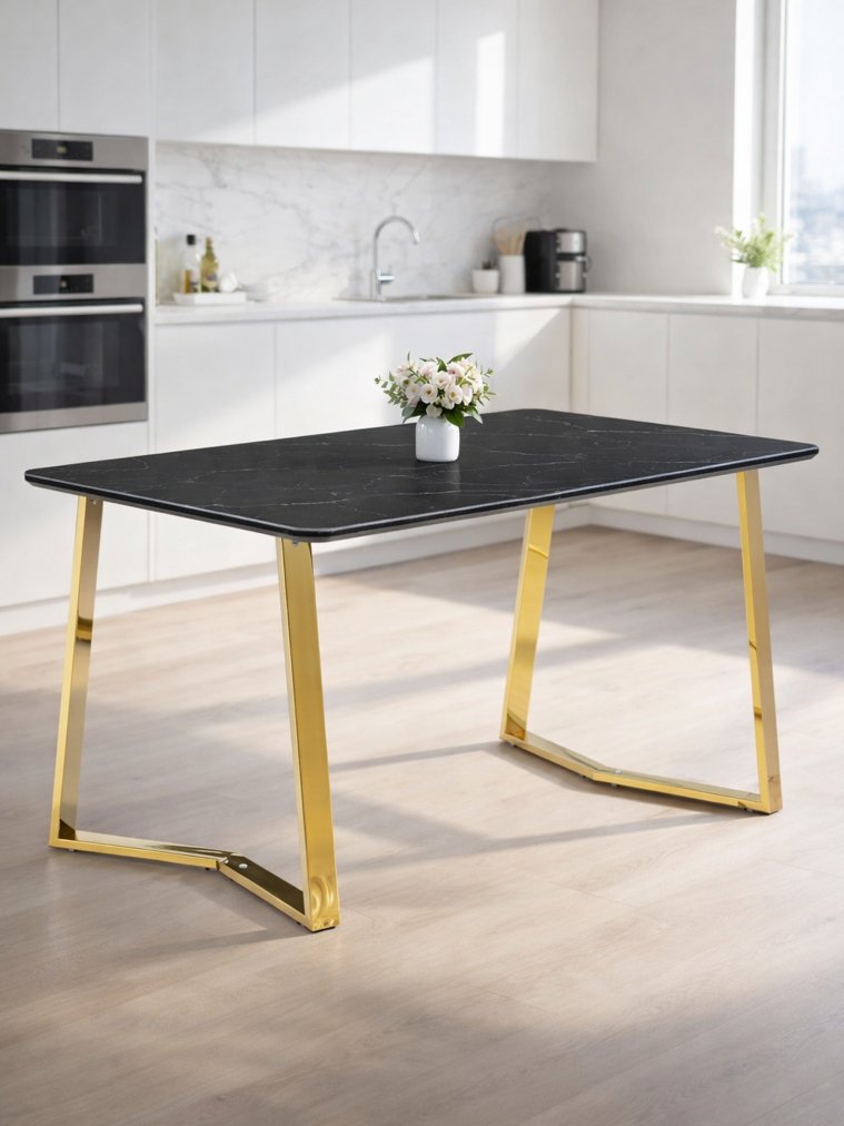 Керамический стол Селена 1 140х80 черный мрамор / золото