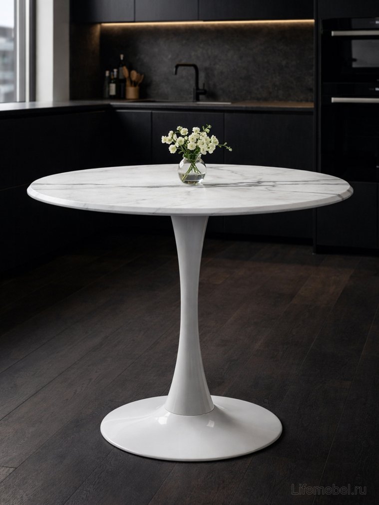 Стол Тулип 80х73 мрамор белый / белый