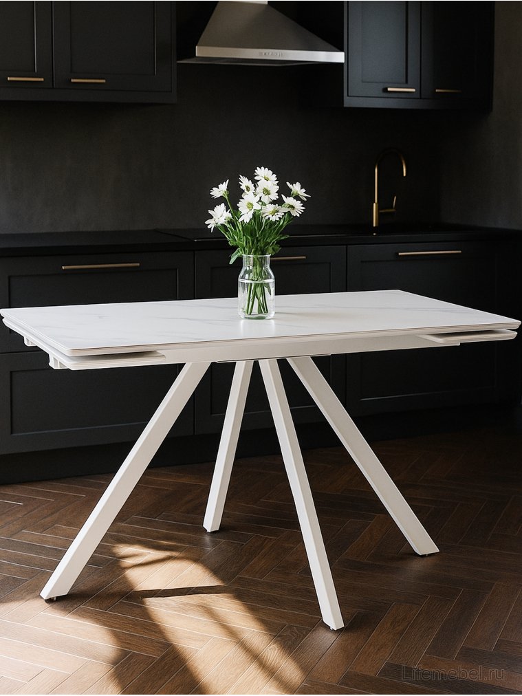 Керамический стол Вилли 140 (200) х 80 белый мрамор alpin white / snow white / белый