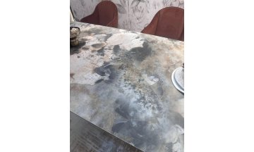 Керамический стол Alonso 200 прямоугольный серо-коричневый / медный брашированный