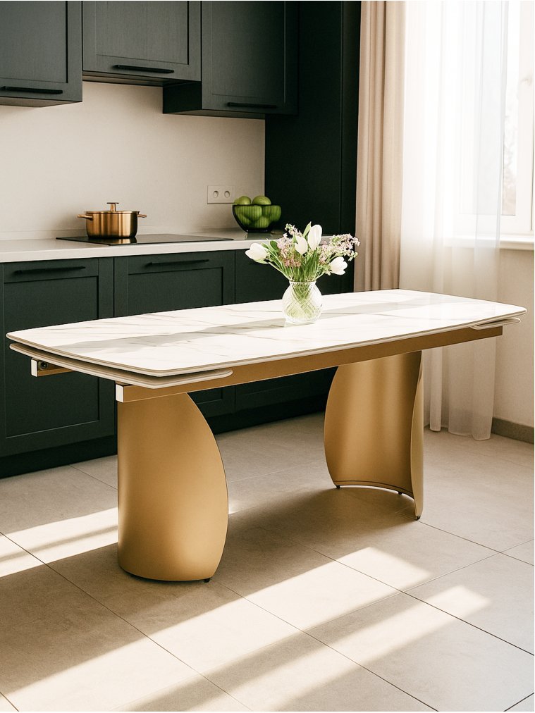 Керамический стол Готланд 180(240)х90х79 вяз скандинавский / золото