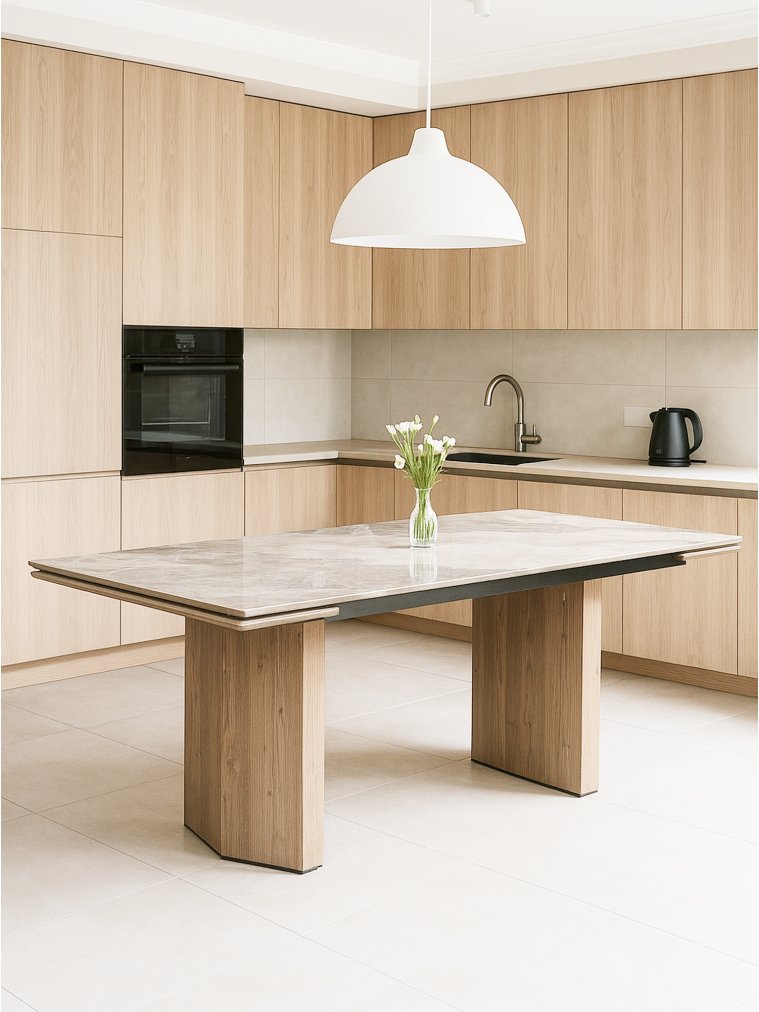 Керамический стол Монерон 200x100 brecha crema elegance / дуб монтана
