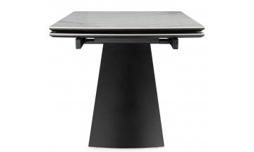 Керамический стол Симмонс 180(260)x90 statuario titan gloss / черный / орех дуб монтана