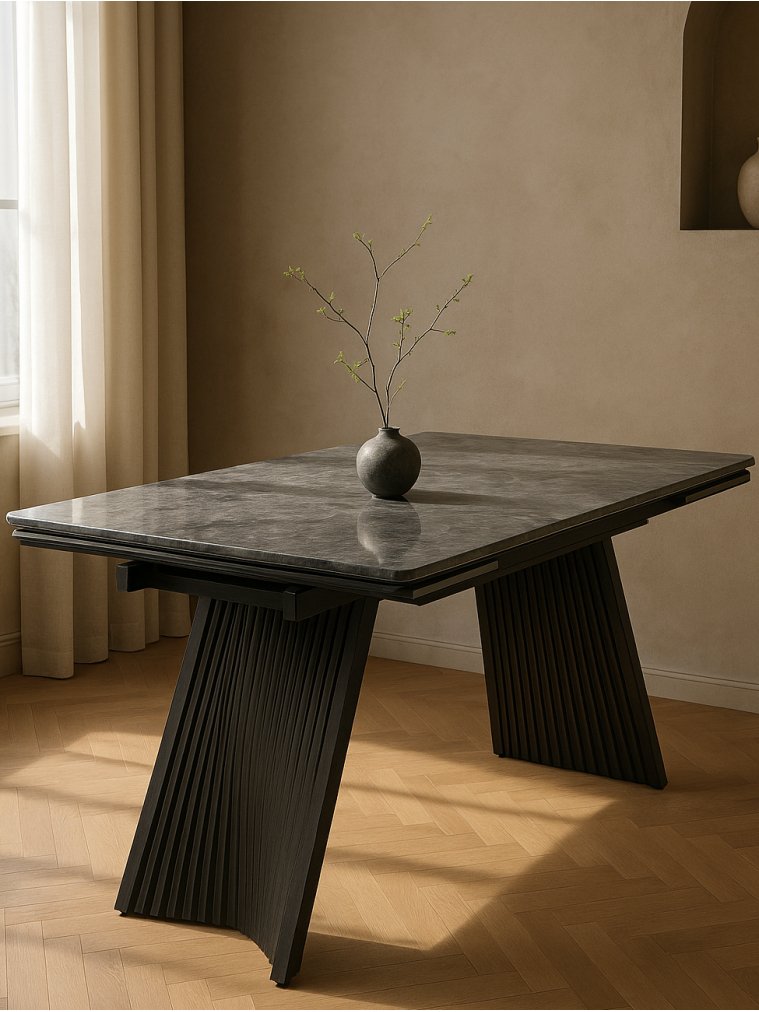 Керамический стол Вейв 160(220)х89х75 серый мрамор baolai / черный