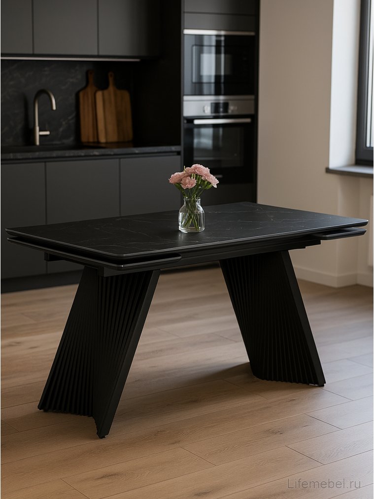 Керамический стол Вейв 140(200)х80 shakespeare black / черный