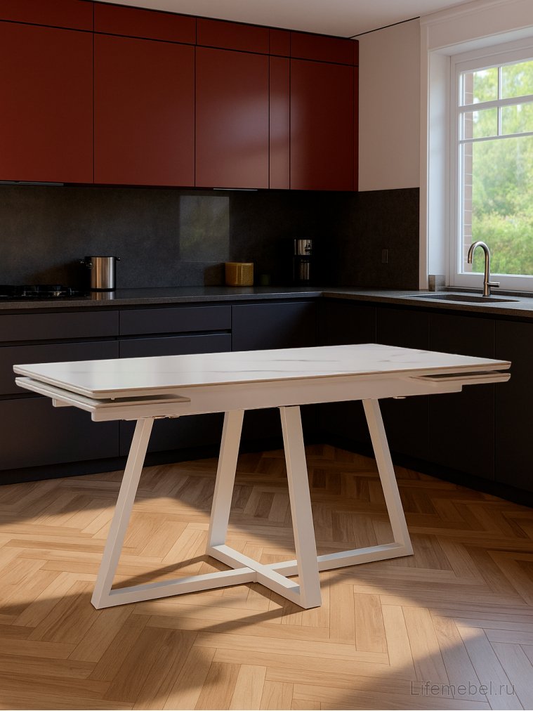 Керамический стол Памелла 140 (200) х 80 белый мрамор alpin white / snow white / белый