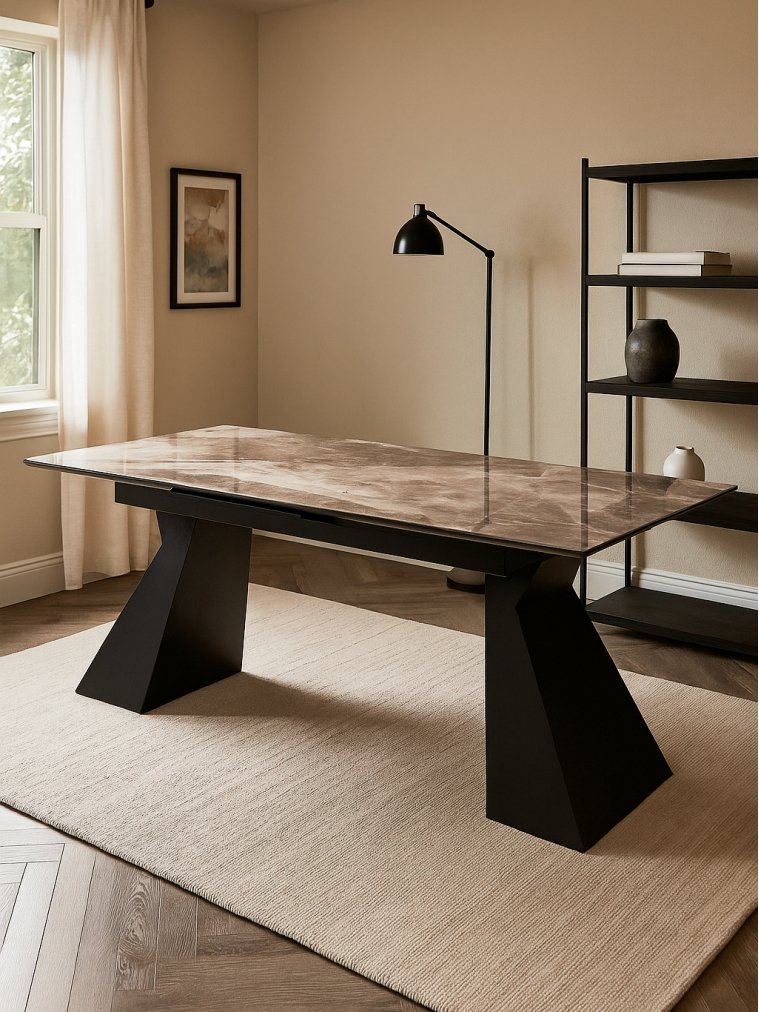 Стеклянный стол Денхольм 240(290)х100х75 каталония / черный