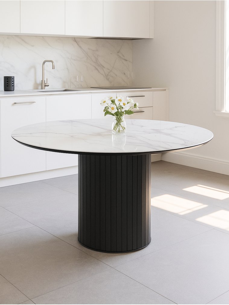Стеклянный стол Гравент 110 кристл белый мрамор / черный