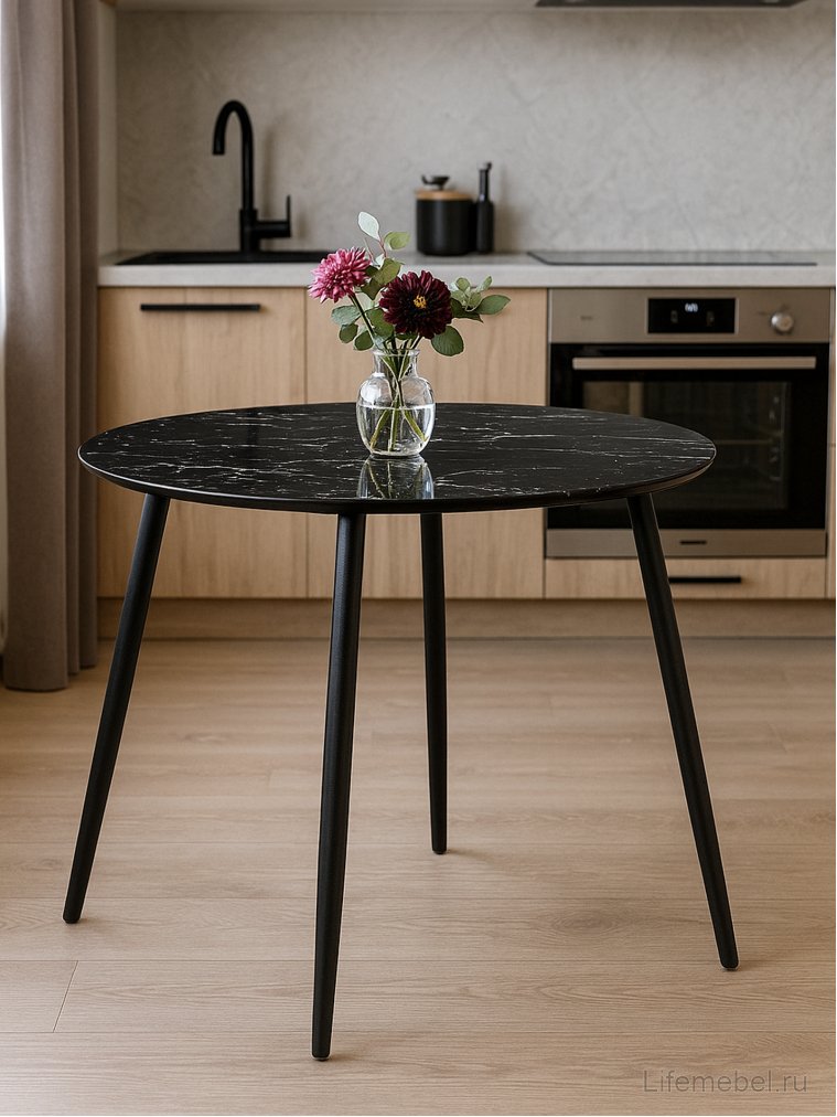 Стеклянный стол Кловис вставка стекло черный мрамор / черный