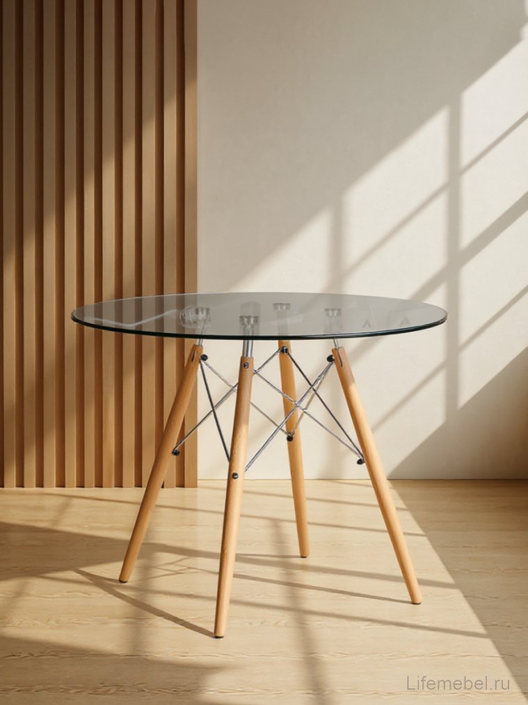 Стеклянный стол PT-151 80х80х76 clear glass / wood