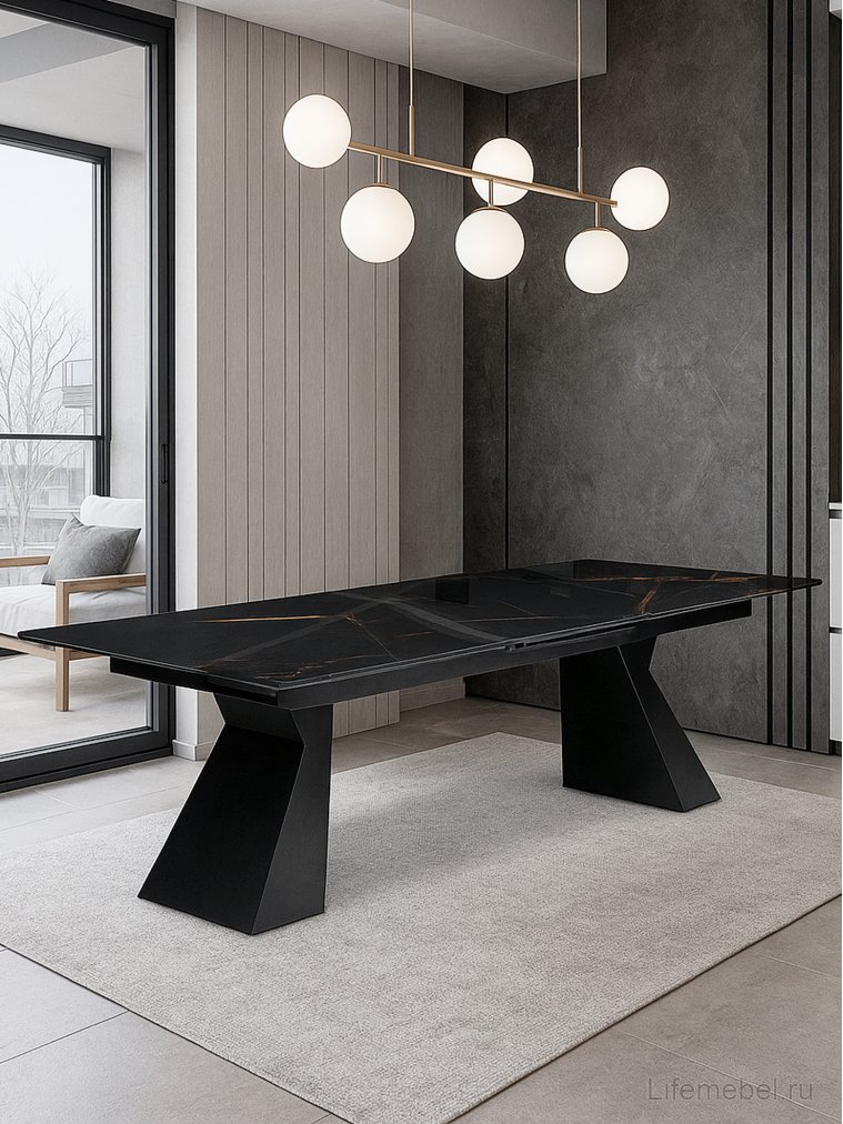 Стеклянный стол Денхольм 240(290)х100х75 обсидиан / черный