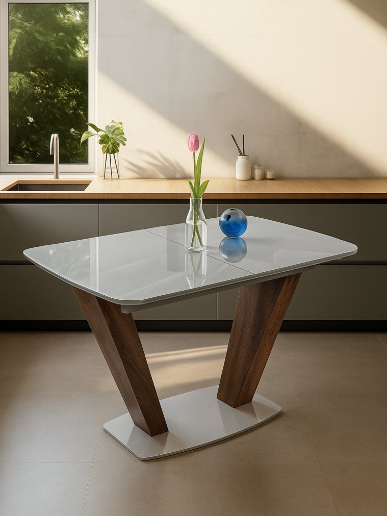 Стол на тумбе Петир 120(160)х80х75 серый / орех кантри