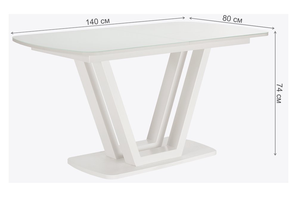 Стол раздвижной Каби металл белый / стекло белое