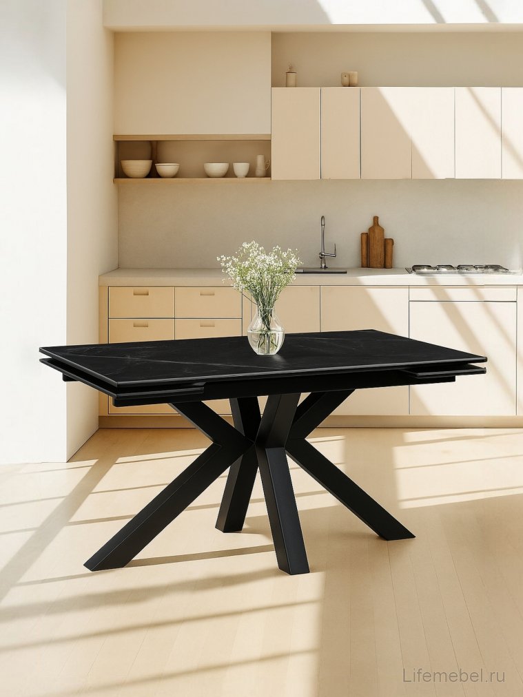 Керамический стол Бронхольм 140(200)х80х77 черный мрамор / черный