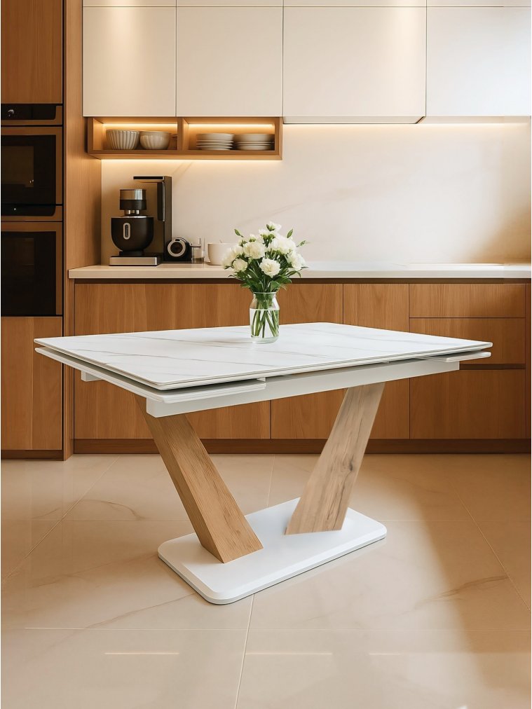 Керамический стол Кели 140(200)х80х76 дуб монтана / белый