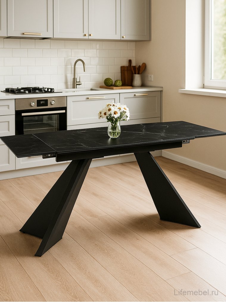 Керамический стол Ливи 140(200)х80х78 черный мрамор / черный