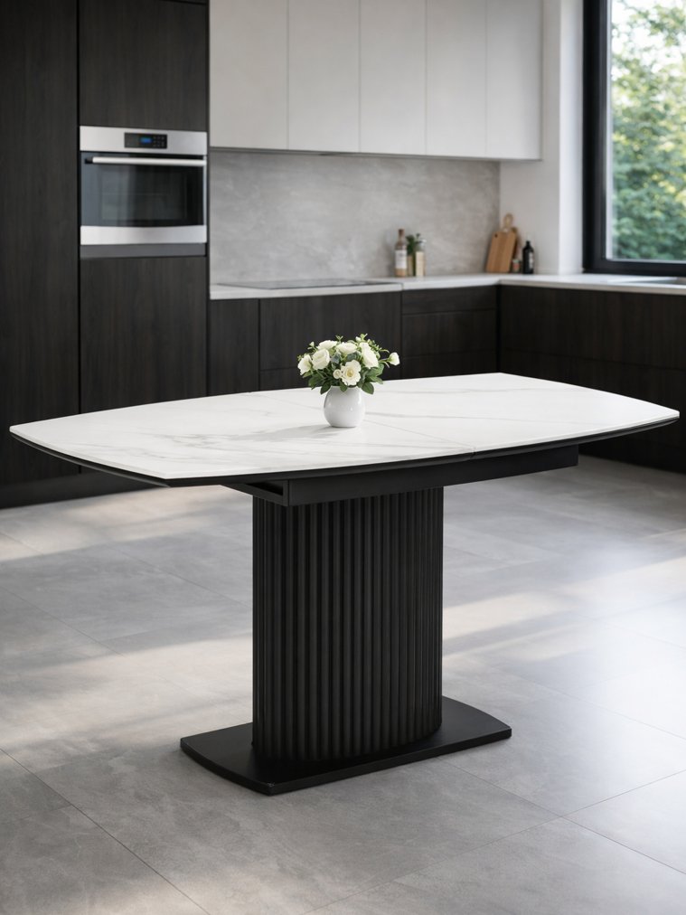 Керамический стол Фестер 140(180)х80 белый мрамор snow white / черный