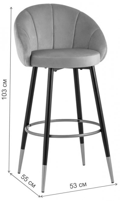 Барный стул Кэмпбэл серый велюр