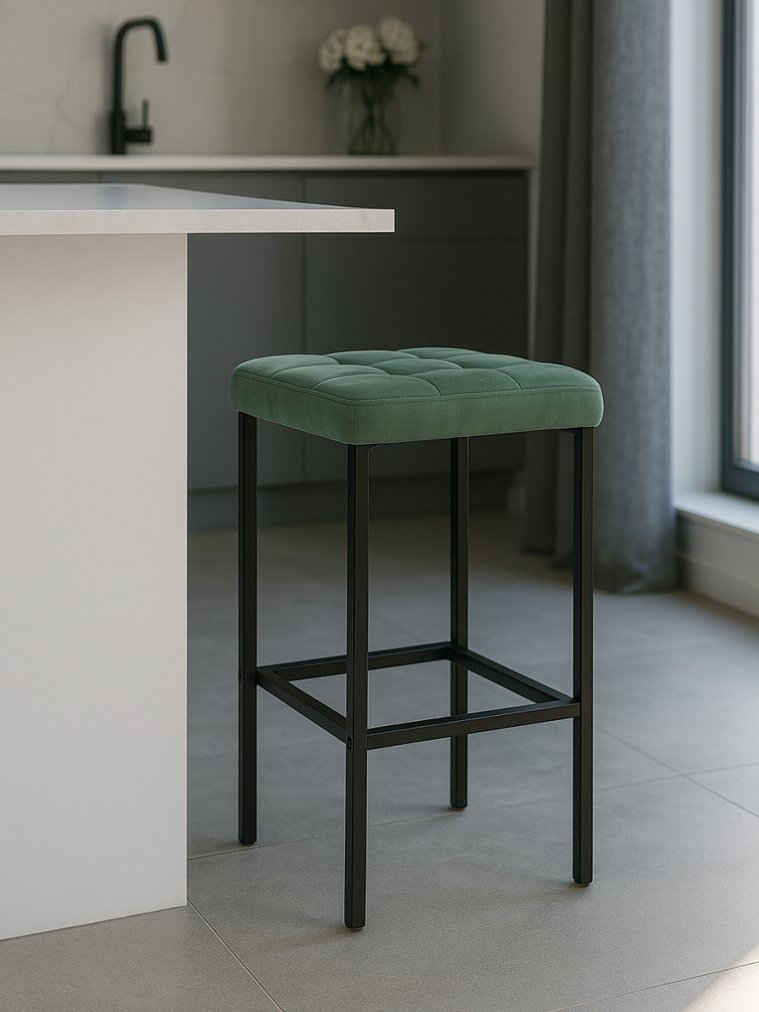 Барный стул Лофт микровелюр катания изумруд / черный матовый