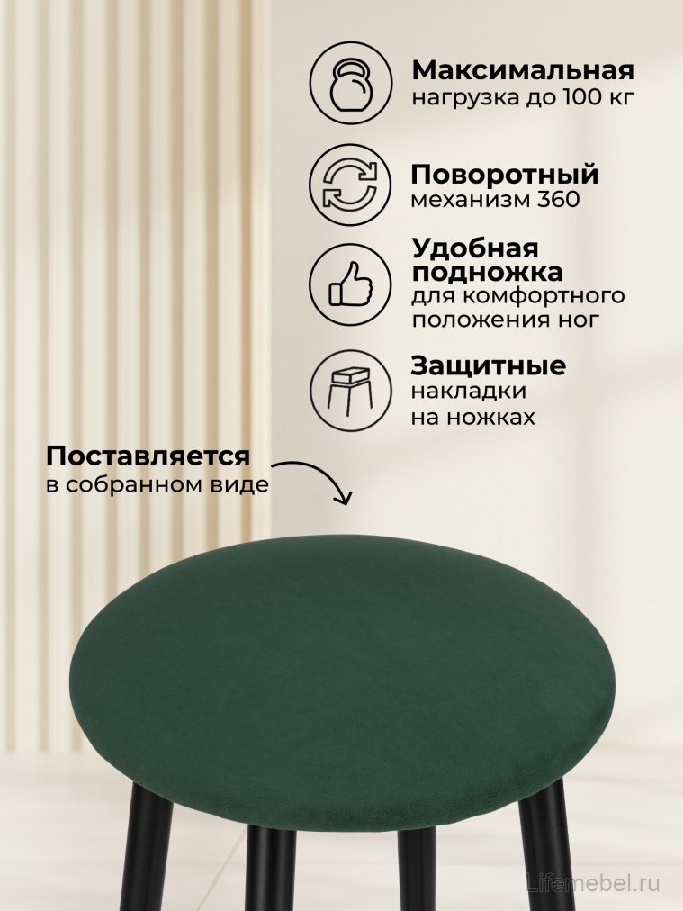 Полубарный стул Гангток крутящийся изумруд / черный матовый