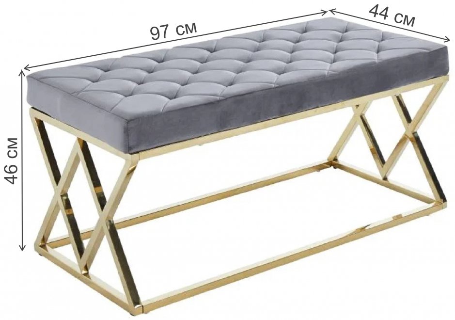 Банкетка Брикма велюр серая / хром