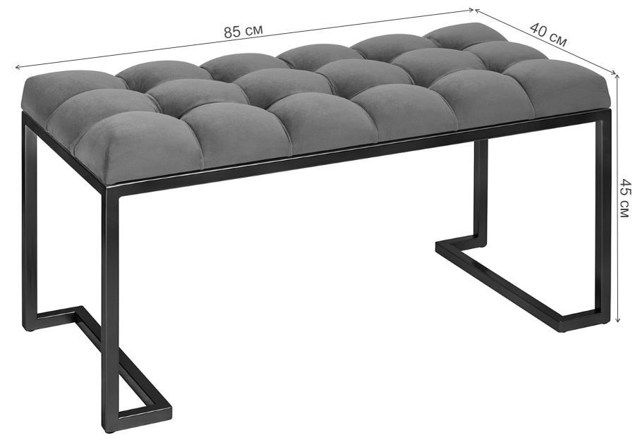 Банкетка Мигри мини с каретной стяжкой велюр Mocco / черная