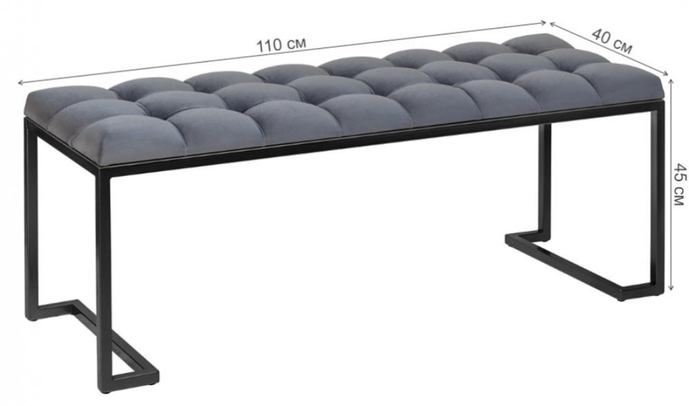 Банкетка Мигри с каретной стяжкой велюр Mouse Grey / черная