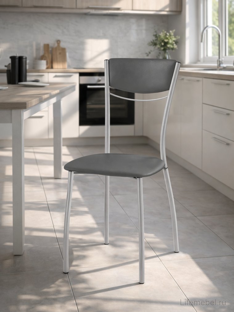 Стул на металлокаркасе Goki с мягкой спинкой серый полимер / светлый мусс