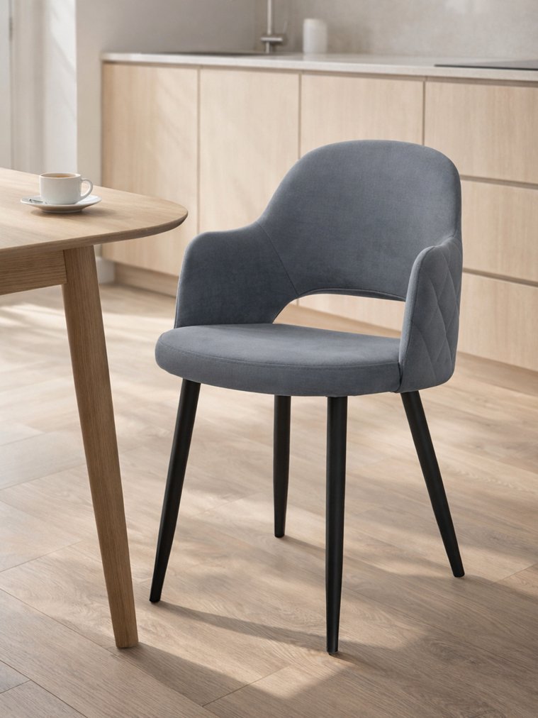 Стул на металлокаркасе Гутрид ромбы сзади без складок серый / черный