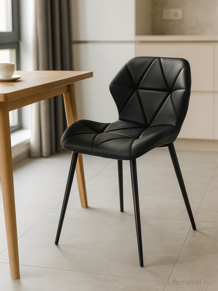 Стул на металлокаркасе Вальд экокожа черный / черный глянец