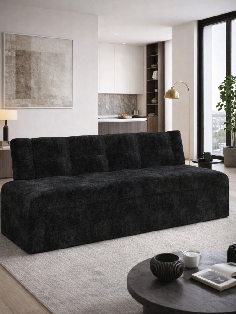 Кухонный диван Люксор микровельвет черный