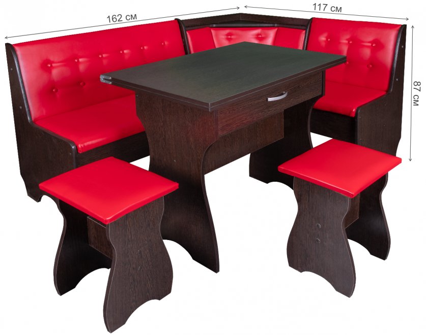 Кухонный уголок Смак-3 венге / кожзам красный