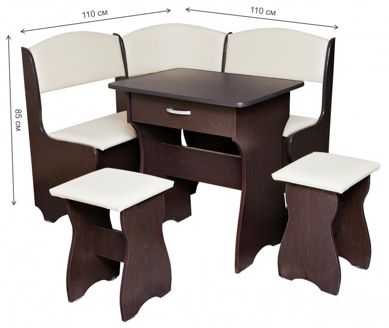 Кухонный уголок Елена-7 мини венге / кожзам бежевый