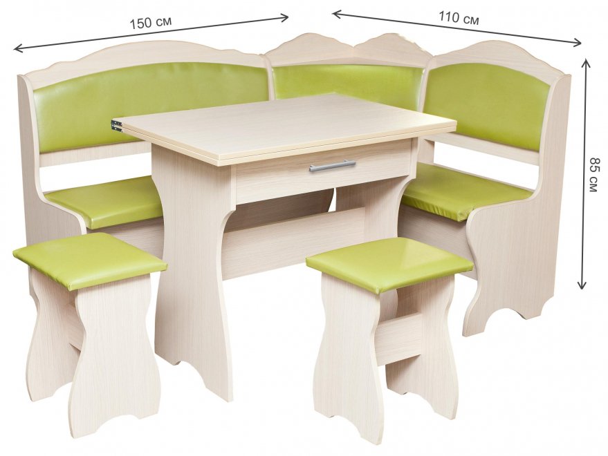 Кухонный уголок Елена дуб / кожзам салатовый