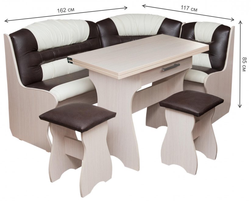 Кухонный уголок Смак-6 дуб / кожзам бежевый / коричневый