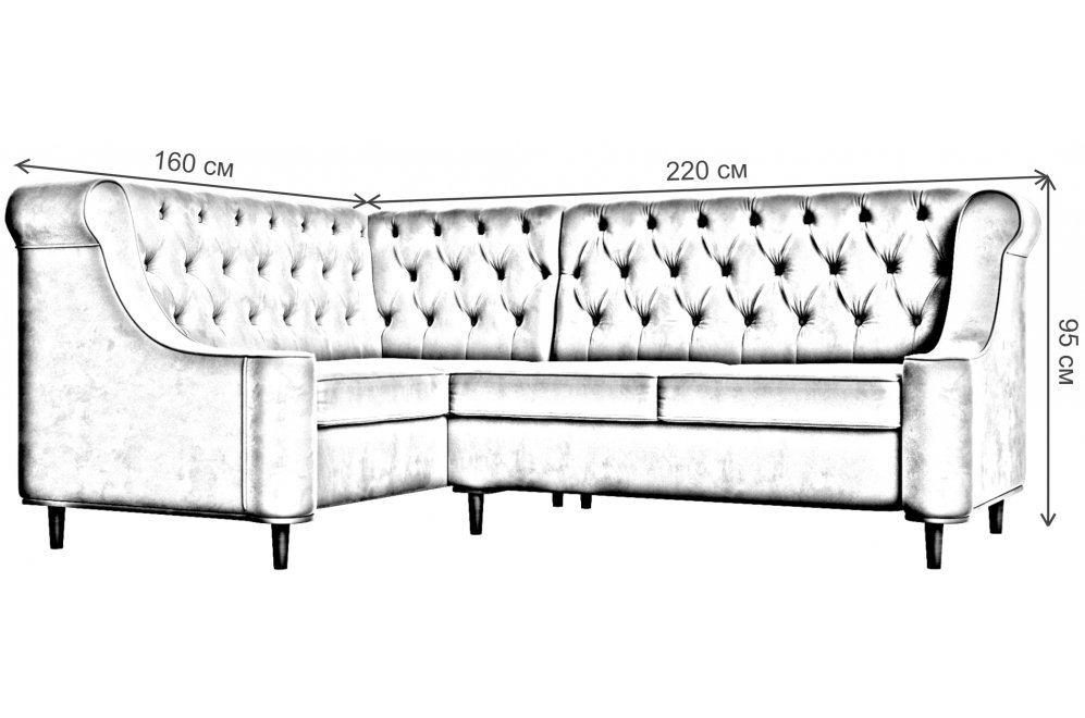 Кухонный диван Бронкс левый велюр голубой