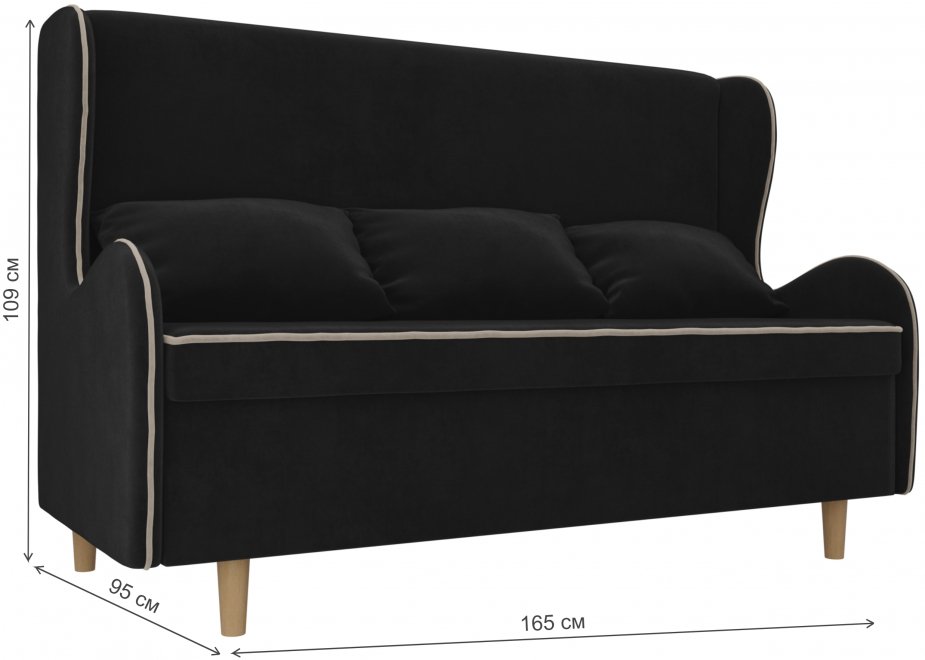 Кухонный диван Женева велюр черный