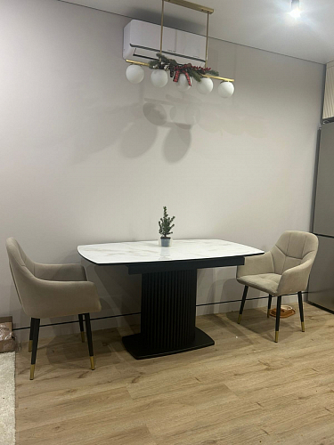 Стеклянный стол Фестер 140(180)х80 кристл статуарио / черный фото покупателя 3