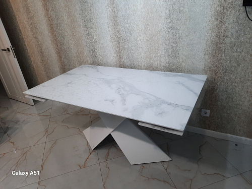 Стеклянный стол Хасселвуд 160(220)х90х77 белый мрамор / черный фото покупателя 12