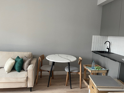 Стеклянный стол Абилин 100(140)х100х76 мрамор черный / черный матовый фото покупателя 81