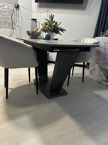 Стол на тумбе Петир 120(160)х80х75 белая шагрень / дуб с пилением фото покупателя 12