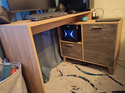 Письменный стол Эго Ст-2 на ножках дуб крафт золотой / камень темный фото покупателя 9