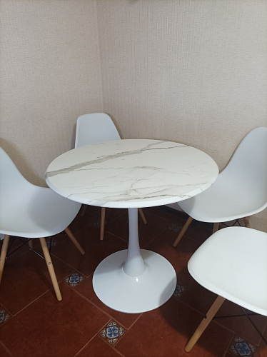 Стол Тулип 90х73 белый мрамор / золото фото покупателя 77